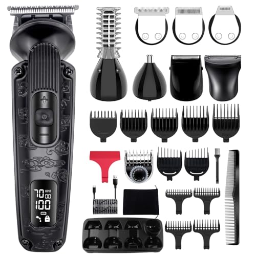 Hatteker 8 in 1 Beard Trimmer Set - Men's Electric Hair and Body Grooming Kit With Nose Trimmer - Waterproof, Adjustable Speed - Image 1