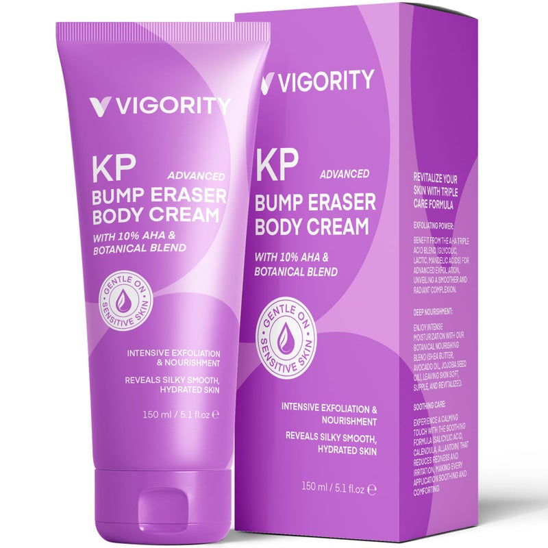 Vigority KP Bump Eraser for Keratosis Pilaris: Body Moisturizer Exfoliating Cream - KP Bump Be Gone Treatment for Bumpy Dry Rough Skin - Image 1