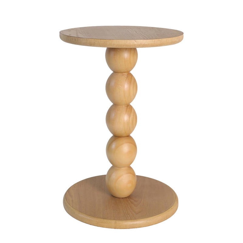 dwellington Small Round Wooden Side Table with Stacked Ball Pedestal Base, 12.4 X17.32 Accent Nightstand for Living Room, Bedroom, Corners (Natural) - Image 2