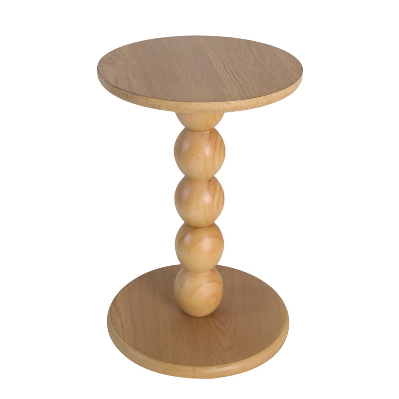 dwellington Small Round Wooden Side Table with Stacked Ball Pedestal Base, 12.4 X17.32 Accent Nightstand for Living Room, Bedroom, Corners (Natural) - Image 1