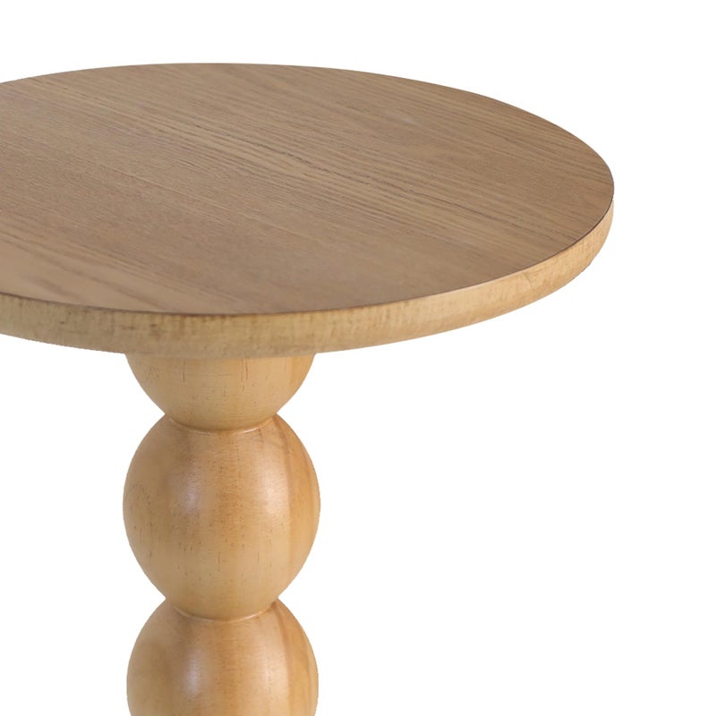 dwellington Small Round Wooden Side Table with Stacked Ball Pedestal Base, 12.4 X17.32 Accent Nightstand for Living Room, Bedroom, Corners (Natural) - Image 4