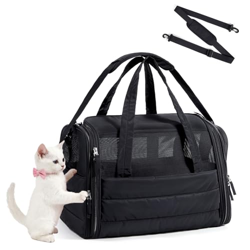 BAGSMART Cat Carrier SoftSided Pet Carrier for Small Medium Cats Dogs Puppy Quilted Collapsible Puffy Travel Bag Up to 20 Lbs Black - Image 1