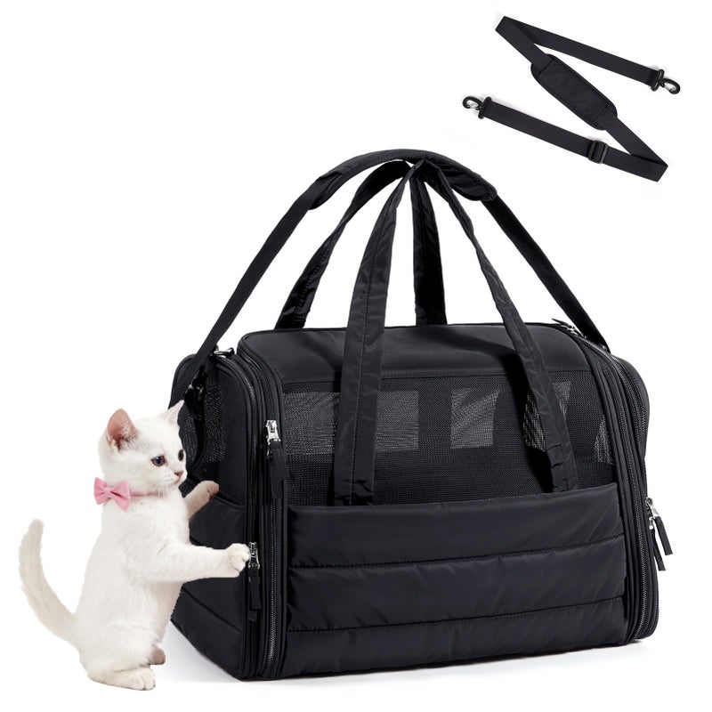 BAGSMART Cat Carrier SoftSided Pet Carrier for Small Medium Cats Dogs Puppy Quilted Collapsible Puffy Travel Bag Up to 20 Lbs Black - Image 2