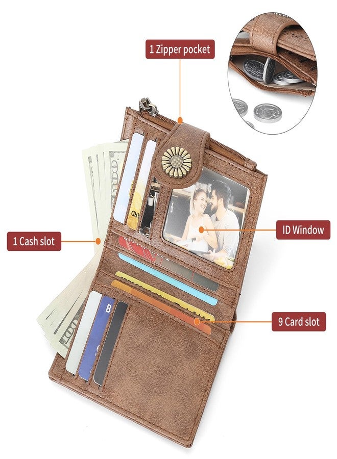 SENDEFN Small Wallets for Women Bifold RFID Blocking Leather Card Holder Compact Wallet with Zipper Coin Pocket - Image 3