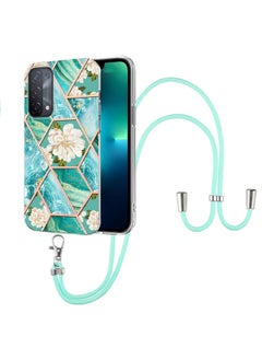 HuHa Case Cover For OPPO A74 5G / A93 5G / A54 5G / A93s 5G Splicing Marble Flower Pattern TPU Phone Case with Lanyard Blue Flower 