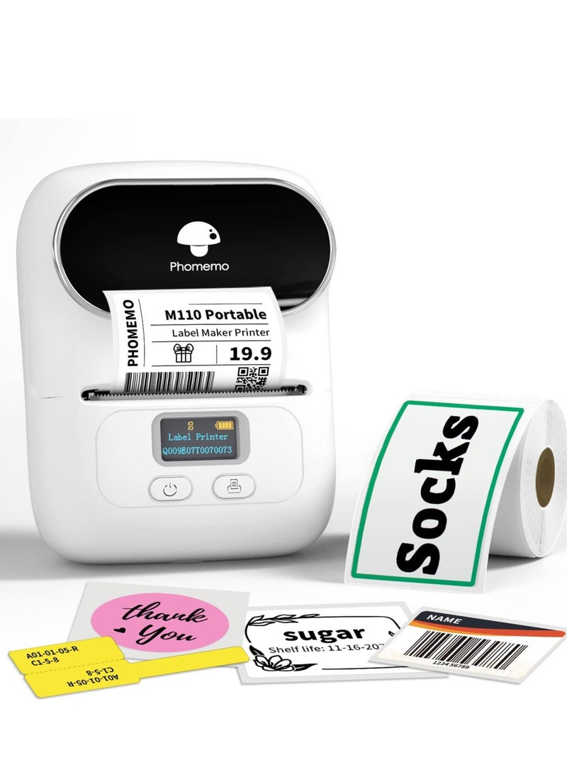 Phomemo M110 Portable Thermal Label Printer Bluetooth Connection Apply For Labeling Shipping Office Cable Retail Barcode And More with 1 40×30mm Label Roll White - Image 3