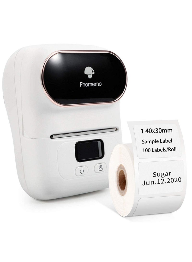 Phomemo M110 Portable Thermal Label Printer Bluetooth Connection Apply For Labeling Shipping Office Cable Retail Barcode And More with 1 40×30mm Label Roll White - Image 1