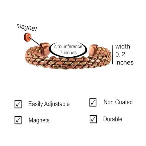 Touchstone Copper Magnetic Hand Forged With Solid And High Gauge Tibetan Style Multi Layer Braid Pattern Minimalistic Elegance Pure Copper Bracelet In Two Tones. - Image 3