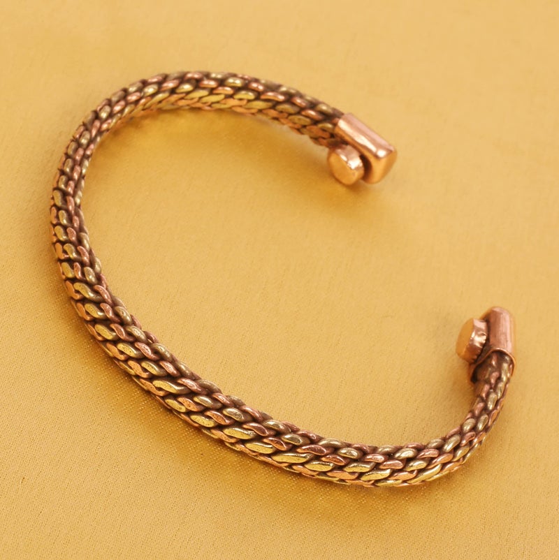 Touchstone Copper Magnetic Hand Forged With Solid And High Gauge Tibetan Style Multi Layer Braid Pattern Minimalistic Elegance Pure Copper Bracelet In Two Tones. - Image 4