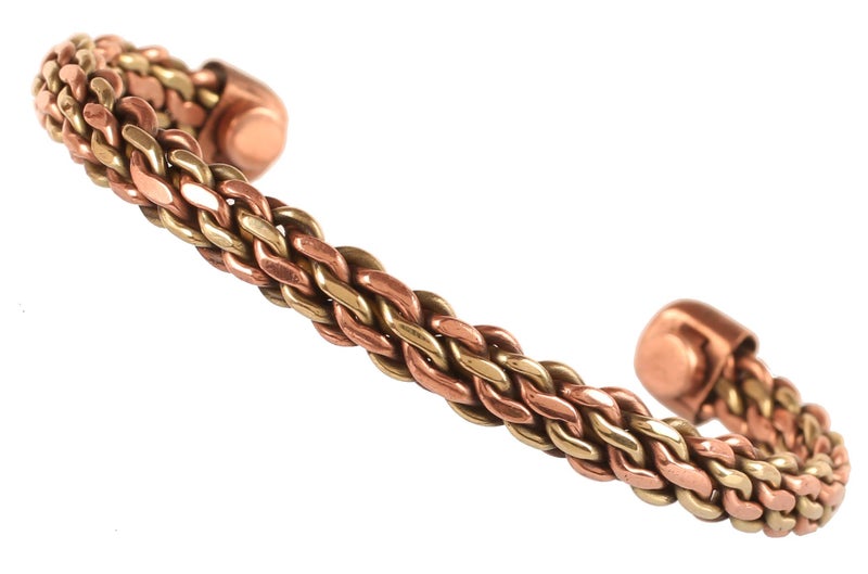 Touchstone Copper Magnetic Hand Forged With Solid And High Gauge Tibetan Style Multi Layer Braid Pattern Minimalistic Elegance Pure Copper Bracelet In Two Tones. - Image 1