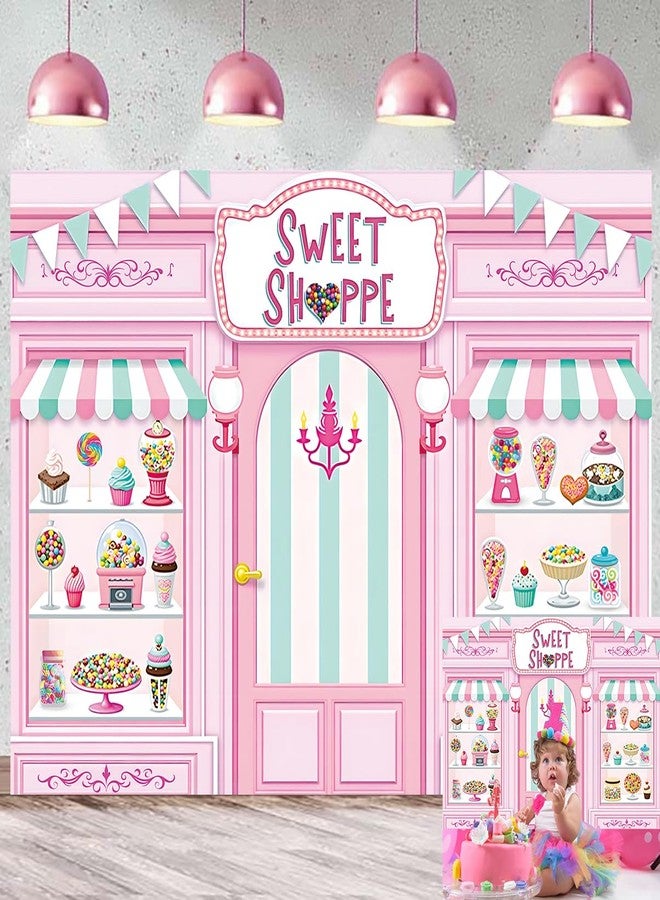 RUYI Sweet Shoppe Backdrop 7x5FT Pink Donut Ice Cream Candy Sweet Shoppe Photography Background Girls Birthday Party Cake Table Decorations - Image 1