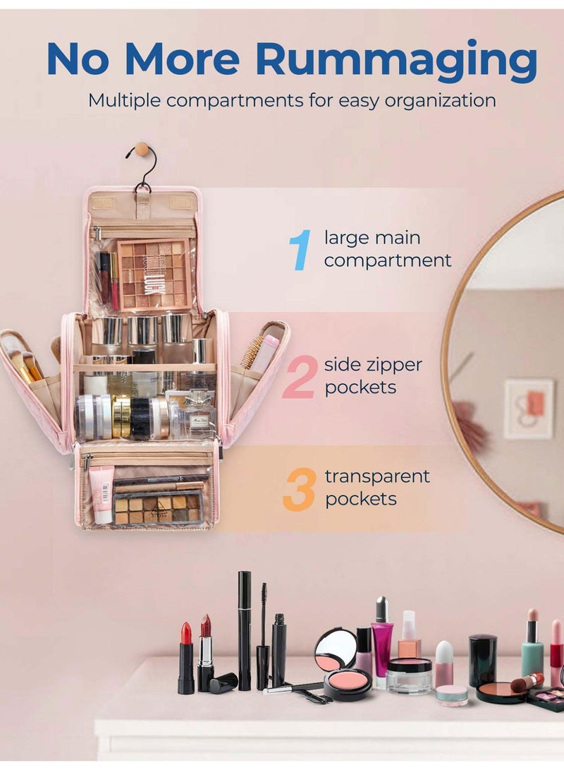 Makeup Bag for Women with Hanging Hook, Large Portable Capacity Water-resistant Organizer Travel Case for Toiletries and Cosmetics  - Image 2