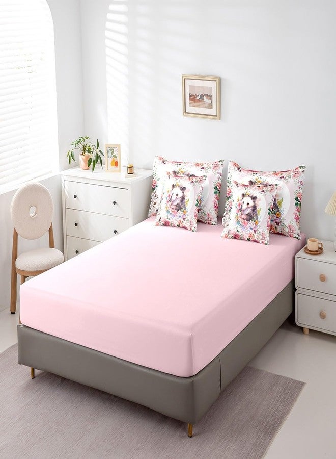 Feelyou Cute Opossum Comforter Set Full 7 Pcs Cartoon Animal Bedding Set Flower Floral Print Farm Zoo Garden Theme Wildlife Style Decor Bed in a Bag with Comforter, Sheets, Pillowcases & Cushion Cover - Image 5