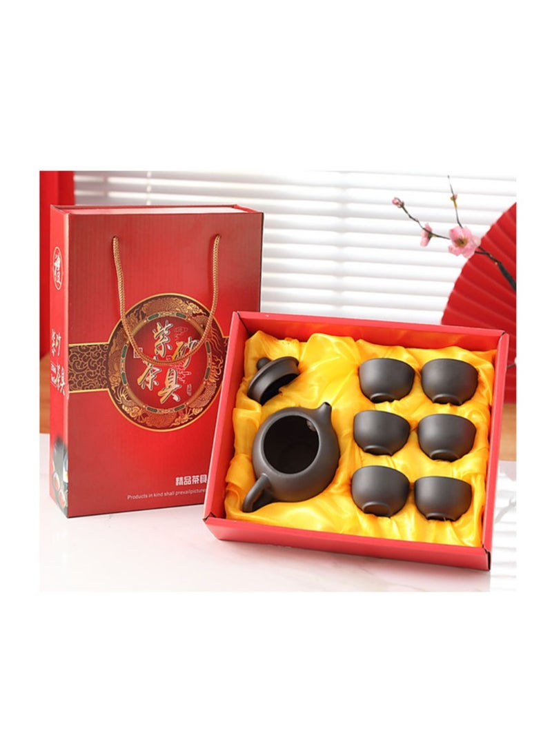 Jingke Zisha Tea Set Gift Set Chinese Yixing Xishi Teapot Kung Fu Tea Set Exquisite Ceramic Tea Set,A Pot Of Six Cups Black 180ml - Image 1