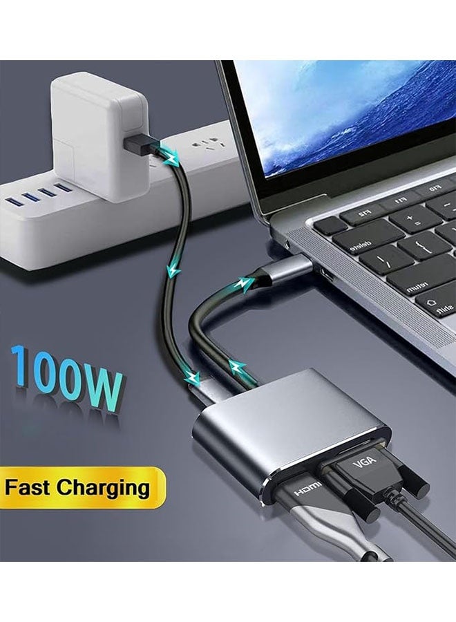 4 in 1 USB-C To VGA, HDMI, 3.0 USB and Type-C Adapter, Multiport Hub Adapter Compatible with MacBook, XPS, ASUS, Monitors, iPhone 16/15, Samsung, Grey - Image 5