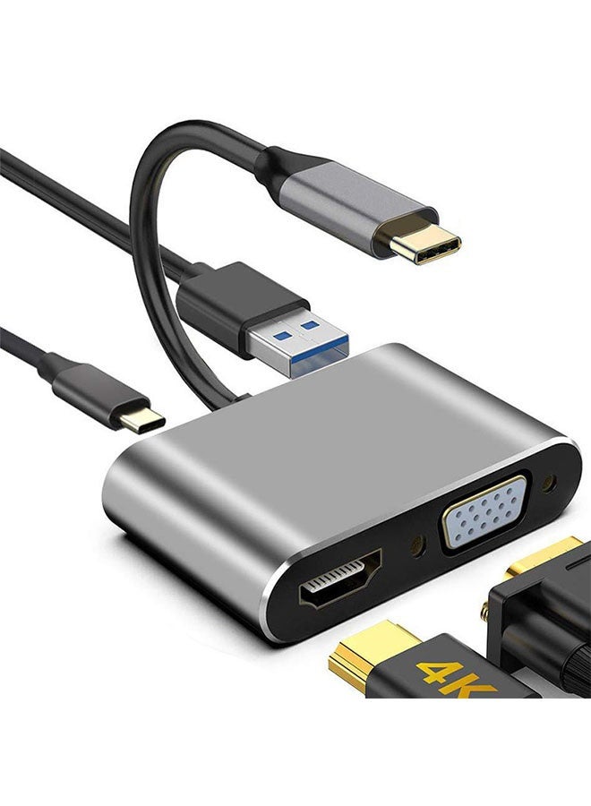 4 in 1 USB-C To VGA, HDMI, 3.0 USB and Type-C Adapter, Multiport Hub Adapter Compatible with MacBook, XPS, ASUS, Monitors, iPhone 16/15, Samsung, Grey - Image 1