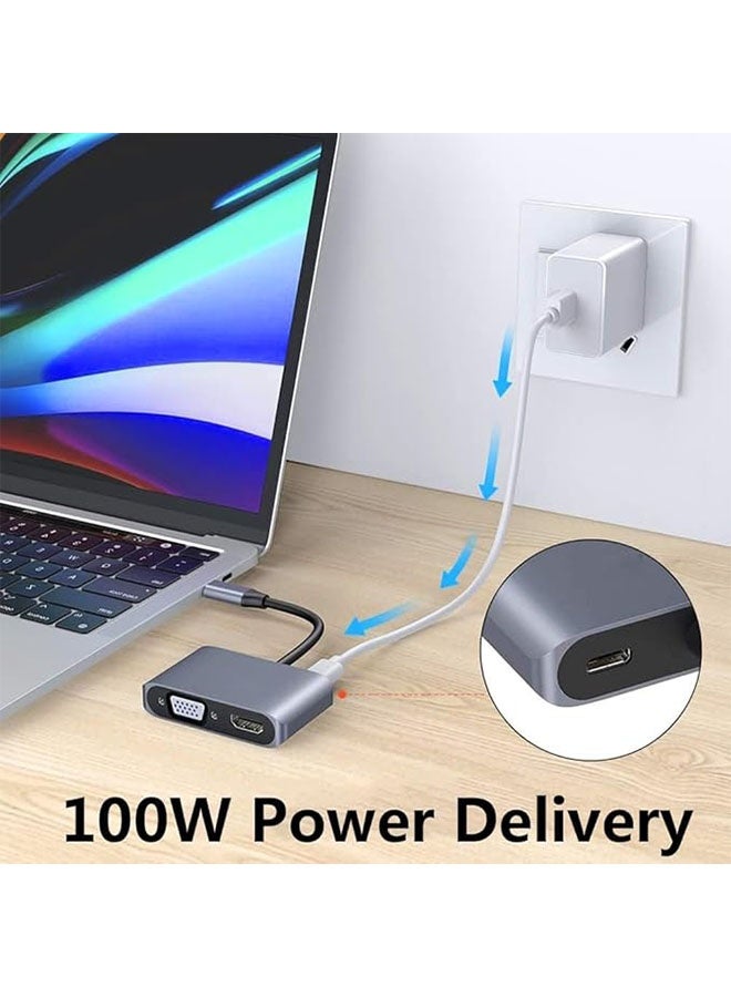 4 in 1 USB-C To VGA, HDMI, 3.0 USB and Type-C Adapter, Multiport Hub Adapter Compatible with MacBook, XPS, ASUS, Monitors, iPhone 16/15, Samsung, Grey - Image 4
