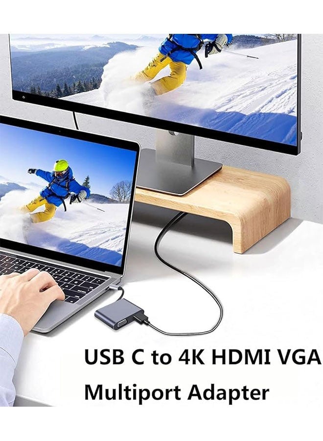 4 in 1 USB-C To VGA, HDMI, 3.0 USB and Type-C Adapter, Multiport Hub Adapter Compatible with MacBook, XPS, ASUS, Monitors, iPhone 16/15, Samsung, Grey - Image 2