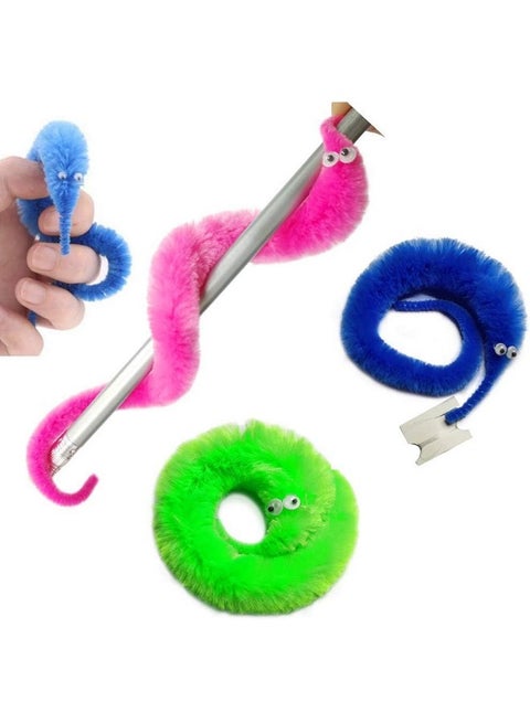 HICOBER Magic Tricks Kit Set Worm Toys, Fuzzy Worms on a String with Invisible String Wiggly Twisty Carnival Party Favors for Kids, Cat, Caterpillar Soft Toy for Party Supplies, Mixed Fuzzy Worms