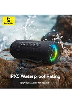 Baseus مكبرات صوت بلوتوث محمولة، مكبر صوت لاسلكي مقاوم للماء IPX5 مع صوت ستيريو عالي 15 وات، باس عميق، بلوتوث 5.3، أضواء RGB، وقت تشغيل 15 ساعة للمنزل والخارج والحفلات وغيرها الكثير - أسود  - Image 2