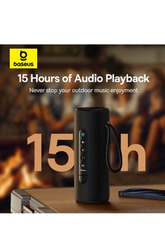 Baseus مكبرات صوت بلوتوث محمولة، مكبر صوت لاسلكي مقاوم للماء IPX5 مع صوت ستيريو عالي 15 وات، باس عميق، بلوتوث 5.3، أضواء RGB، وقت تشغيل 15 ساعة للمنزل والخارج والحفلات وغيرها الكثير - أسود  - Image 4