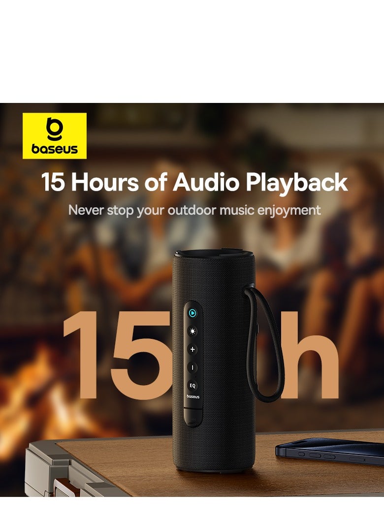 Baseus Portable Bluetooth Speakers, IPX5 Waterproof Wireless Speaker with 15W Loud Stereo Sound, Deep Bass, Bluetooth 5.3, RGB Lights, 15H Playtime for Home, Outdoor, Party and Many More- Black  - Image 4