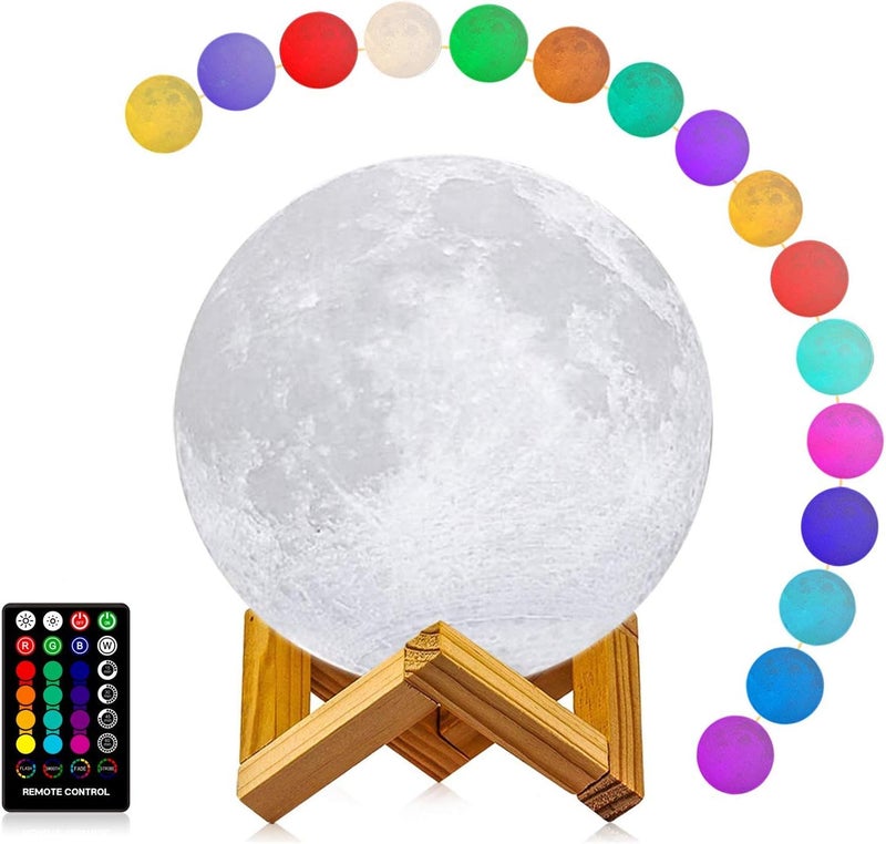 LOGROTATE Moon Lamp, 3D Printing 16 Colors LED Night Light, Moon Light with Stand and Time Setting & Remote & Touch Control, Lunar Lights for Birthday Kids Gifts Lovers Gifts (7 inch) - Image 1