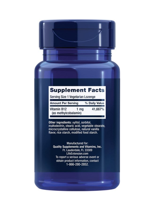 Life Extension Vitamin B12 Methylcobalamin, Nerve Health Supplement, Cognitive Support, Energy Vitamin, methylcobalamin B12, 1 mg, Quick-Dissolving, Vegetarian, 60 lozenges - Image 1