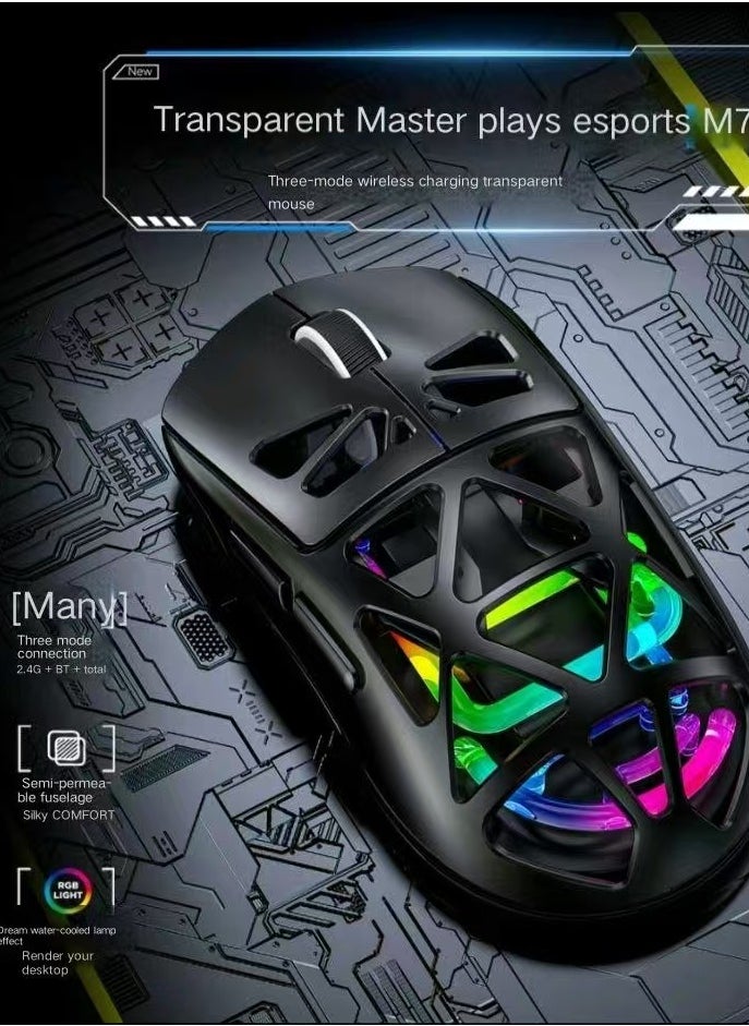 Generic Lightweight three-modeBluetooth wirelessEsports gamesOffice mouseRGB Illuminated Transparent Mouse  - Image 3