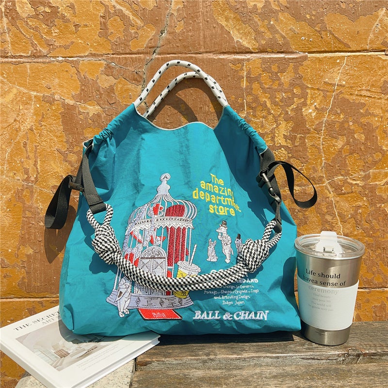 [Medium] Embroidered Bag Women'S Knitted Shopping Bag Casual Portable Shoulder Bag Simple Commuter Versatile Large - Image 5