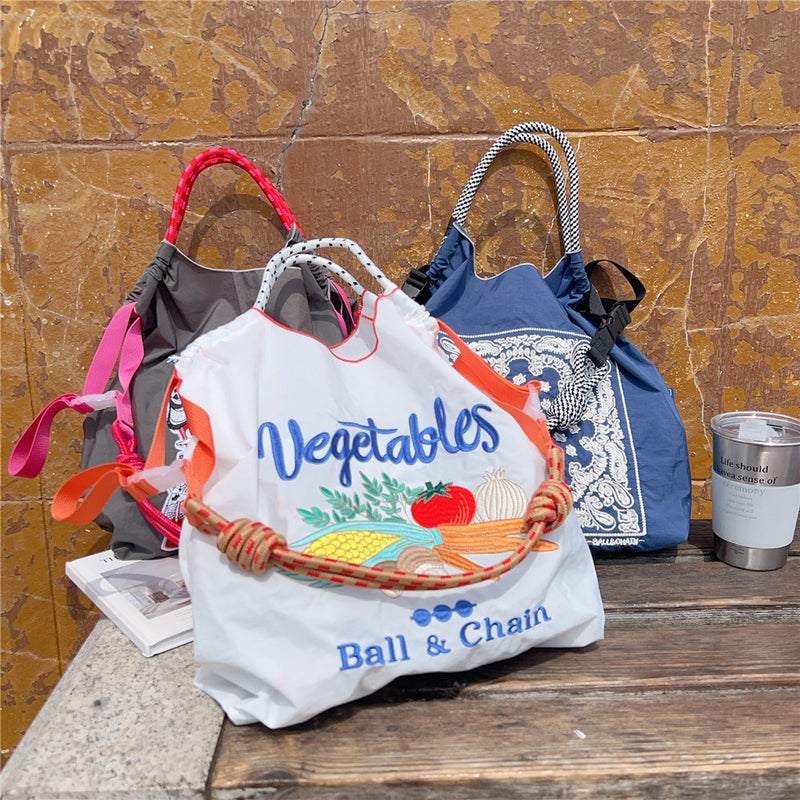 [Medium] Embroidered Bag Women'S Knitted Shopping Bag Casual Portable Shoulder Bag Simple Commuter Versatile Large - Image 2