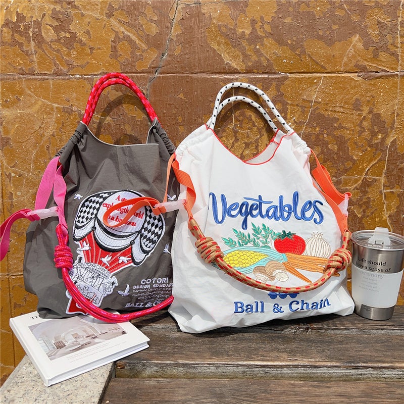 [Medium] Embroidered Bag Women'S Knitted Shopping Bag Casual Portable Shoulder Bag Simple Commuter Versatile Large - Image 3