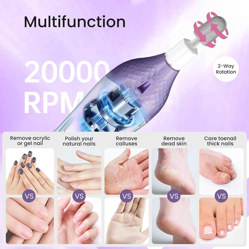 ISTON 36-Piece DW2180 Professional Manicure Pedicure Kit,Electric Nail File Set with 12 Attachments,Cordless Electric Nail Drill Machine,Nail Grinder for Thick Toenail, Pedicure Tools for Feet Hand - Image 4