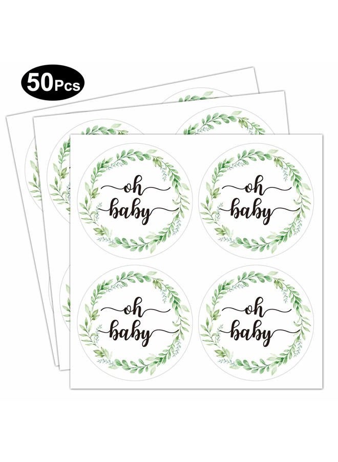 None/Brand 50 Pcs Greenery Baby Shower Thank You Labels, 2 Inch Oh Baby Stickers, Baby Gender Neutral Stickers, Baby Shower Favor Stickers, Thank You Stickers. - Image 5