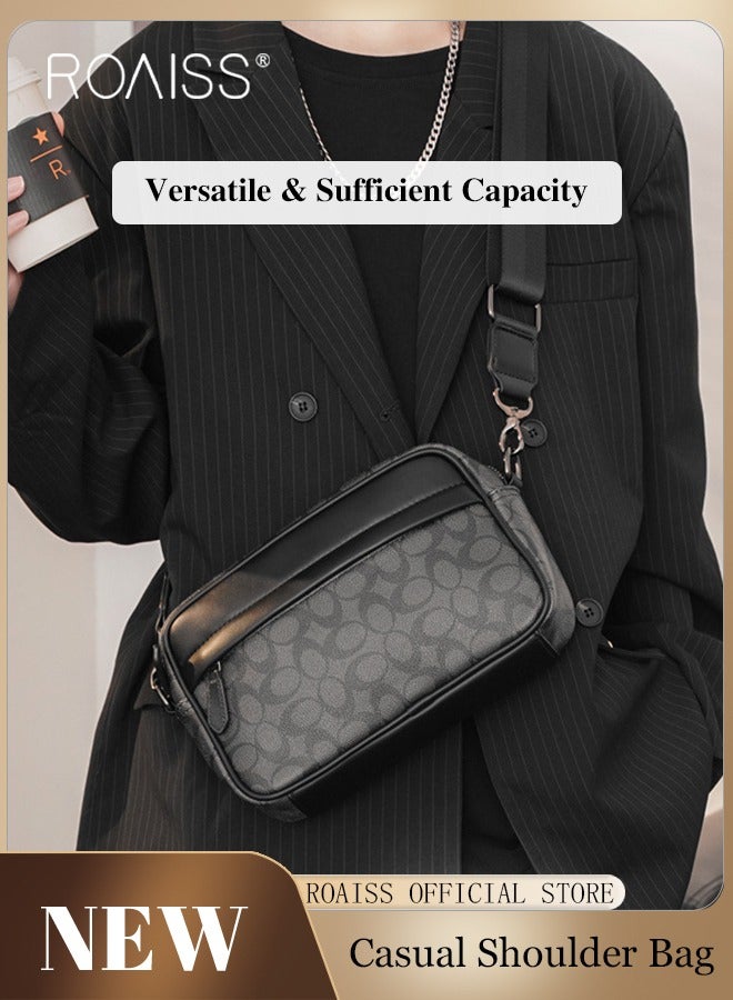 roaiss Plaid Pattern PU Leather Crossbody Bag for Men 5 Pockets Adjustable Strap Waterproof Large Capacity Shoulder Bag Mens Business Commuting Leisure Travel Street Trend Backpack - Image 1