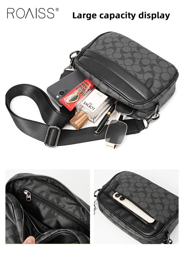 roaiss Plaid Pattern PU Leather Crossbody Bag for Men 5 Pockets Adjustable Strap Waterproof Large Capacity Shoulder Bag Mens Business Commuting Leisure Travel Street Trend Backpack - Image 2