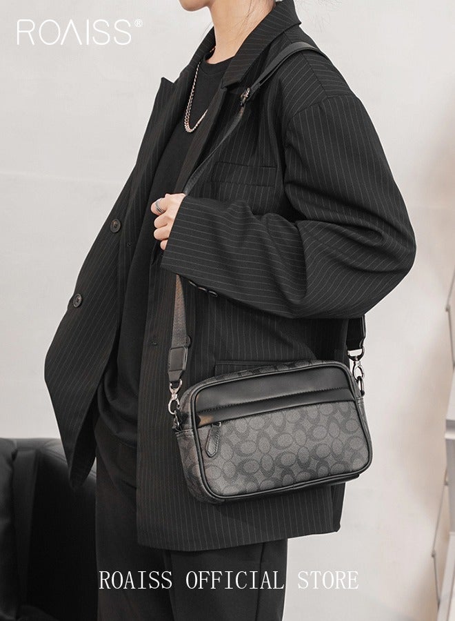 roaiss Plaid Pattern PU Leather Crossbody Bag for Men 5 Pockets Adjustable Strap Waterproof Large Capacity Shoulder Bag Mens Business Commuting Leisure Travel Street Trend Backpack - Image 3