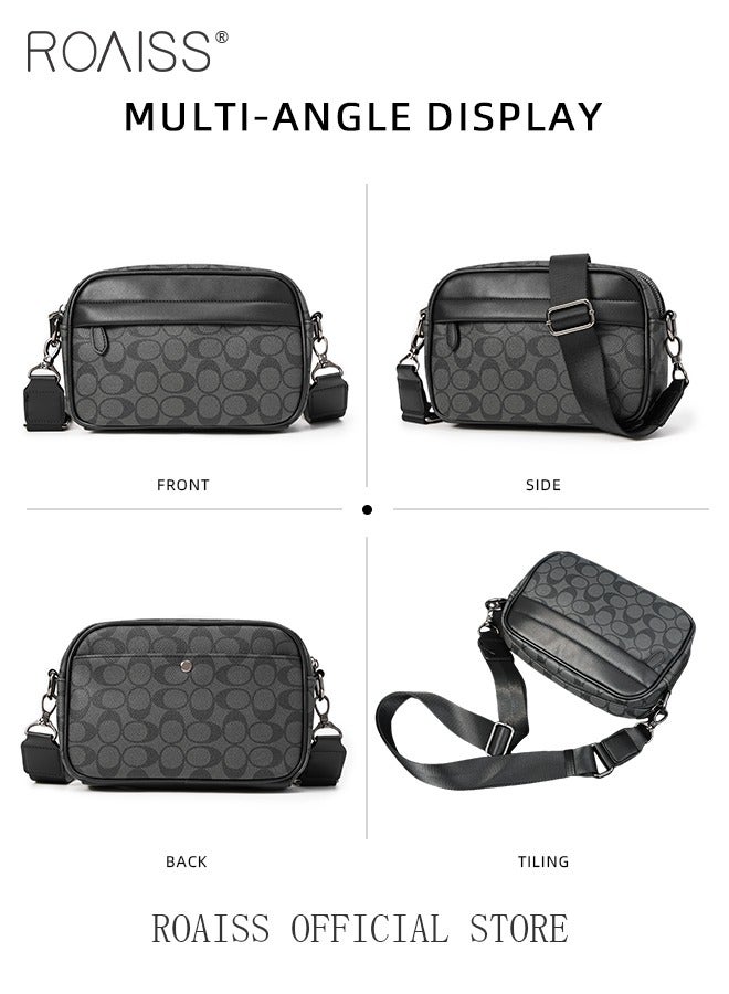 roaiss Plaid Pattern PU Leather Crossbody Bag for Men 5 Pockets Adjustable Strap Waterproof Large Capacity Shoulder Bag Mens Business Commuting Leisure Travel Street Trend Backpack - Image 4