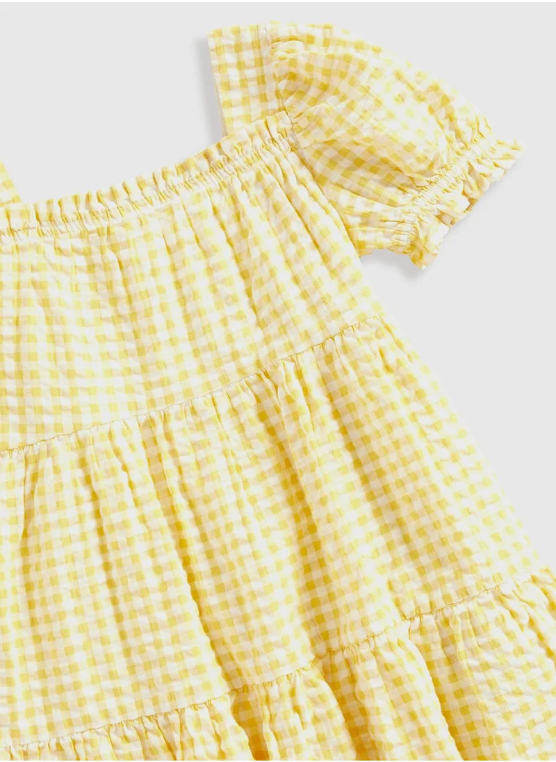 mothercare Lemon Gingham Tiered Dress