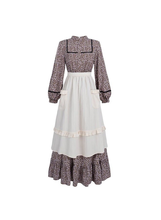 Nuoqi Prairie Dress Women Pioneer Dress Long Adult Colonial Costume with Apron Brown S - Image 1