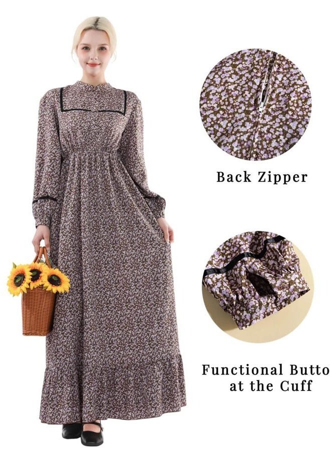Nuoqi Prairie Dress Women Pioneer Dress Long Adult Colonial Costume with Apron Brown S - Image 4