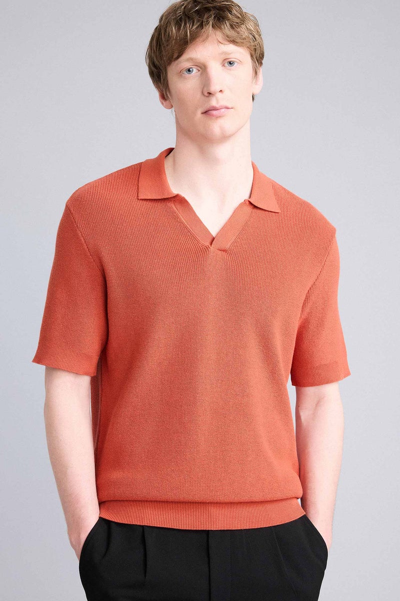 DeFacto Orange Man Cotton Polo T-Shirt Casual - Image 1