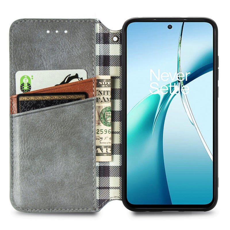 HuHa Case Cover For Nothing Phone 2a Plus Cubic Grid Pressed Magnetic Leather Phone Case(Gray) - Image 3