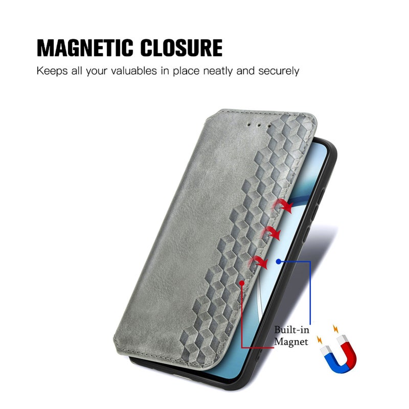 HuHa Case Cover For Nothing Phone 2a Plus Cubic Grid Pressed Magnetic Leather Phone Case(Gray) - Image 5