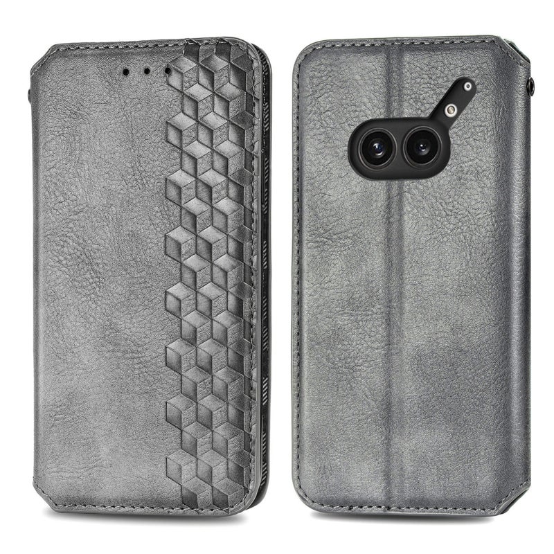 HuHa Case Cover For Nothing Phone 2a Plus Cubic Grid Pressed Magnetic Leather Phone Case(Gray) - Image 2