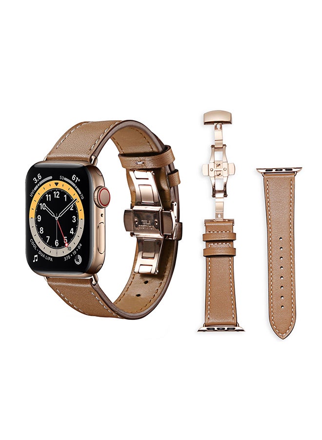Perfii Genuine Leather Replacement Band For Apple Watch Series 6/SE/5/4/3/2/1 Light Brown
