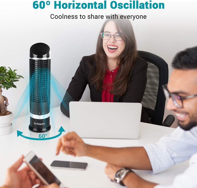 Dr. Prepare Oscillating Tower Fan, Desk Table Fan with 3 Speeds, Quiet Cooling, 60° Oscillation, 16 Inch Personal Small Bladeless for Bedroom Home Office Desktop - Image 4