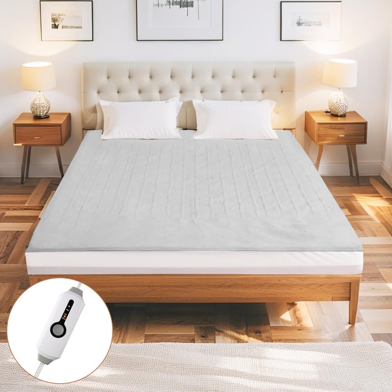 Eydna Electric Mattress Pad Full Size 54"x75" with 10 Hours Auto Off 4 Heat Setting Simple Controller Fit Up to 15 Inch Deep Pocket, Machine Washable - Light Gray - Image 1