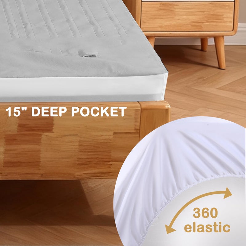 Eydna Electric Mattress Pad Full Size 54"x75" with 10 Hours Auto Off 4 Heat Setting Simple Controller Fit Up to 15 Inch Deep Pocket, Machine Washable - Light Gray - Image 3