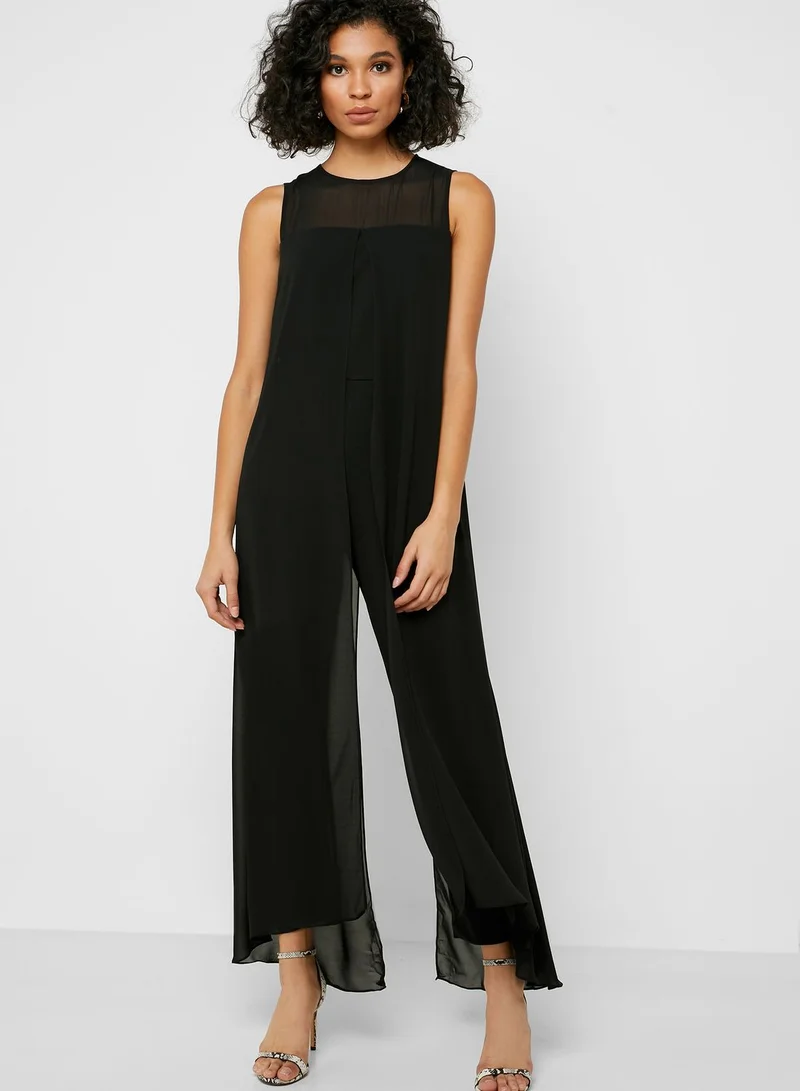 Wallis Black Split Front Overlay Jumpsuit